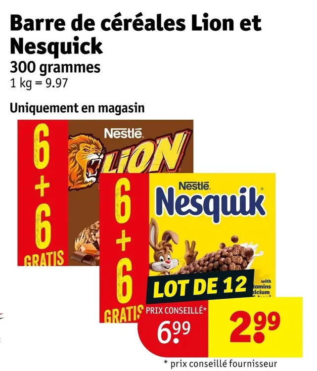 Offre: Barre de céréales Lion et Nesquick