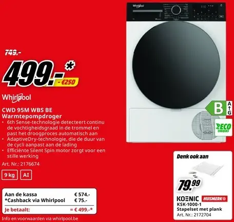Promotie: CWD 95M WBS BE Warmtepompdroger