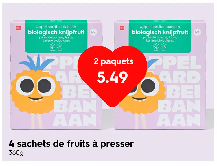 Offre: appel aardbei banaan biologisch knijpfruit