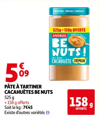 Offre: Pâte à tartiner cacahuètes be nuts