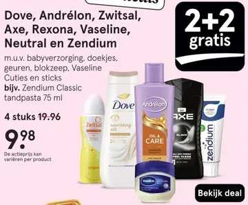 Aanbieding: Dove, Andrélon, Zwitsal, Axe, Rexona, Vaseline, Neutral en Zendium