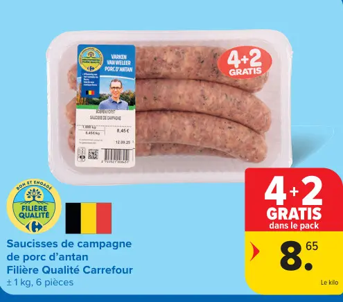 Offre: Saucisses de campagne de porc d'antan