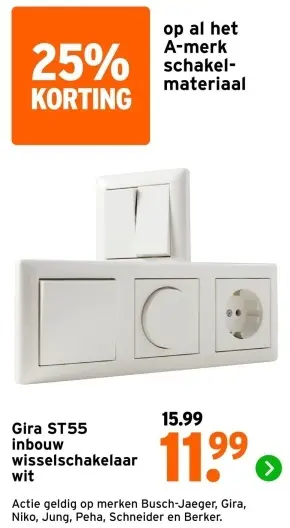 Aanbieding: Gira ST55 inbouw wisselschakelaar wit