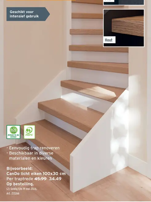 Promotie: licht eiken traptrede 