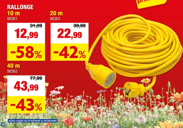 Offre: Profile Rallonge 10m 3G 1,5mm² jaune