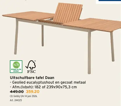 Promotie: Uitschuifbare tafel Daan