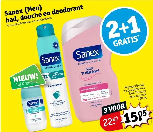 Aanbieding: Sanex (Men) bad, douche en deodorant