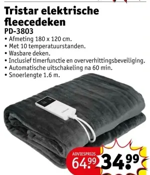 Promotie: Tristar elektrische fleecedeken