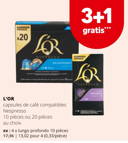 Offre: L'OR capsules de café compatibles Nespresso