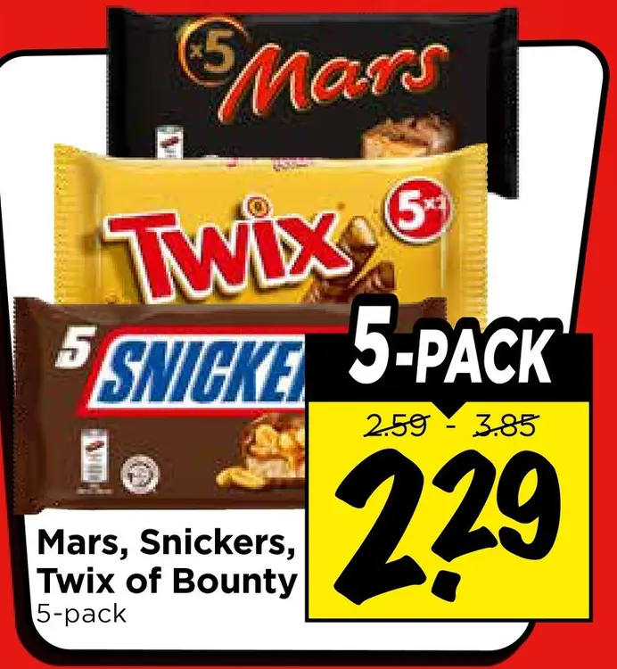 Aanbieding: Mars, Snickers, Twix of Bounty