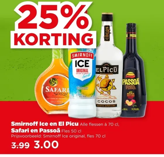 Aanbieding: Smirnoff Ice, El Picu, Safari en Passoa