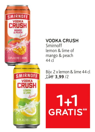 Promotie: Vodka Crush Smirnoff lemon & lime of mango & peach