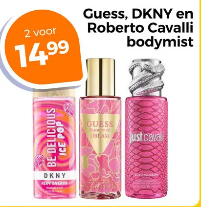 Aanbieding: Guess, DKNY en Roberto Cavalli bodymist