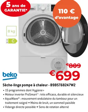 Offre: Sèche-linge pompe à chaleur - B9B5T68247W2
