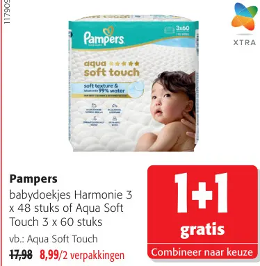 Promotie: babydoekjes Harmonie 3 x 48 stuks of Aqua Soft