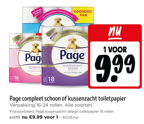 Promotie: Page compleet schoon of kussenzacht toiletpapier