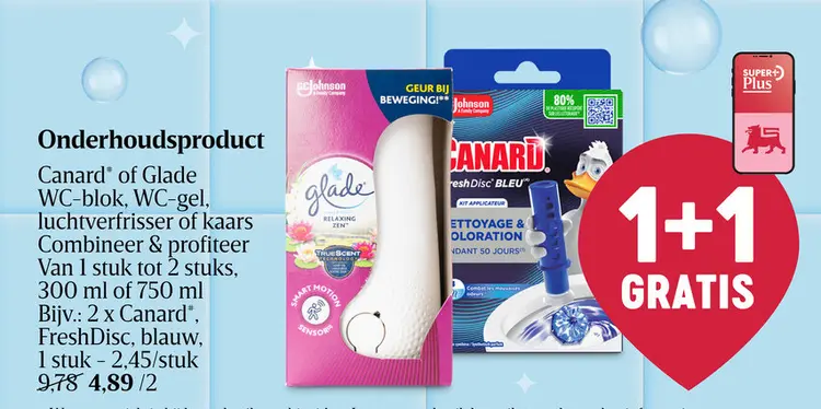 Promotie: Onderhoudsproduct Canard of Glade WC-blok, WC-gel