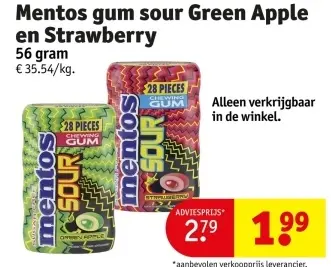Promotie: Mentos gum sour Green Apple en Strawberry
