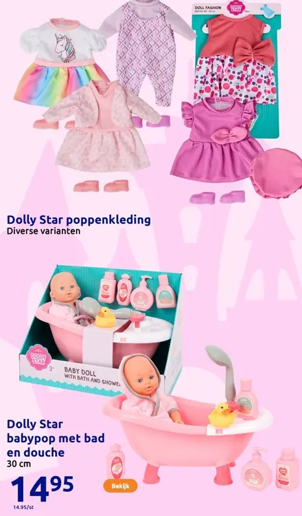 Aanbieding: Dolly Star babypop met bad en douche