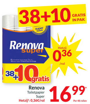 Aanbieding: Renova Toiletpapier Super