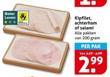 Aanbieding: Kipfilet, achterham of salami