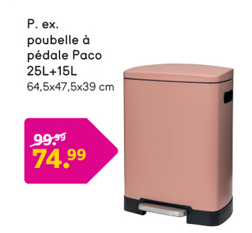 Aanbieding: Poubelle à pédale Paco - rose - métal - 25 + 15 litres