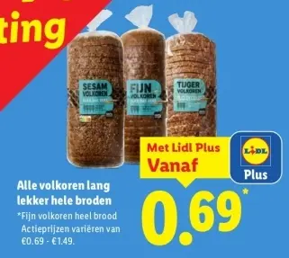 Aanbieding: Alle volkoren lang lekker hele broden