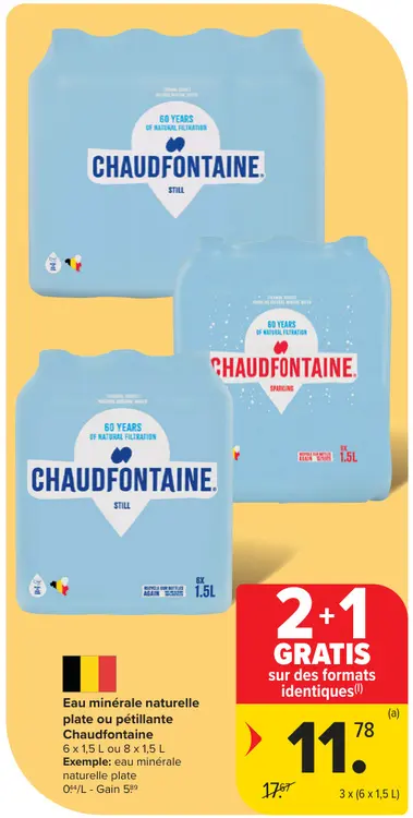 Offre: Eau minérale naturelle plate ou pétillante