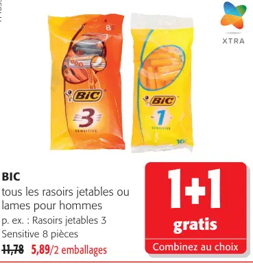 Offre: BIC tous les rasoirs jetables ou lames pour hommes