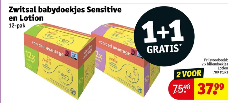 Promotie: Zwitsal babydoekjes Sensitive en Lotion