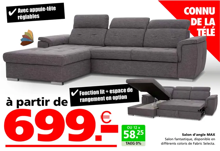 Offre: Salon d'angle MAX