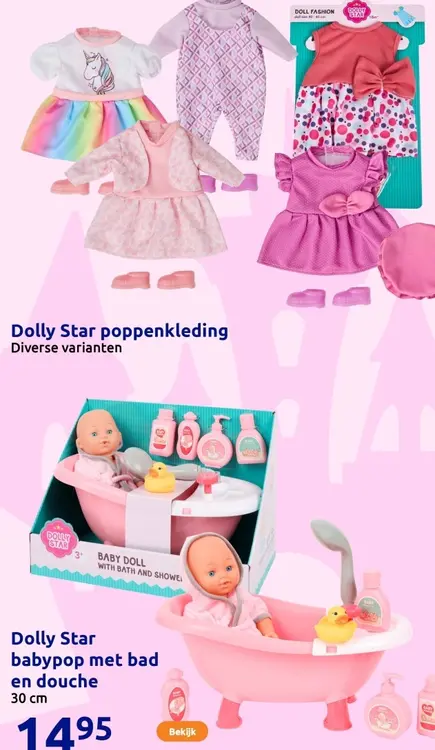 Aanbieding: Dolly Star babypop met bad en douche