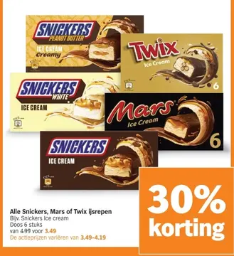 Aanbieding: Snickers, Mars of Twix ijsrepen