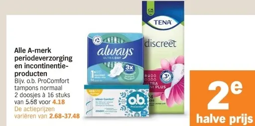 Aanbieding: Alle A-merk periodeverzorging en incontinentie-producten