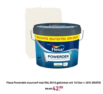 Aanbieding: Flexa Powerdek muurverf mat RAL 9010 gebroken wit
