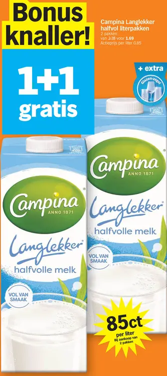 Aanbieding: Campina Langlekker halfvolle melk