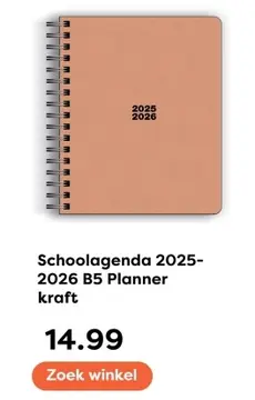 Aanbieding: Schoolagenda 2025-2026 B5 Planner kraft