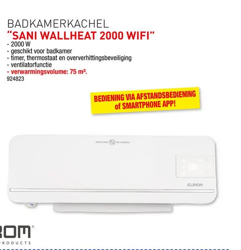 Promotie: Eurom Sani-Wall-Heat 2000 wifi keramische kachel badkamer 2000W