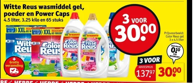 Aanbieding: Witte Reus wasmiddel gel, poeder en Power Caps