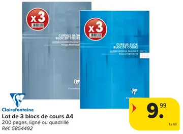 Offre: Lot de 3 blocs de cours A4