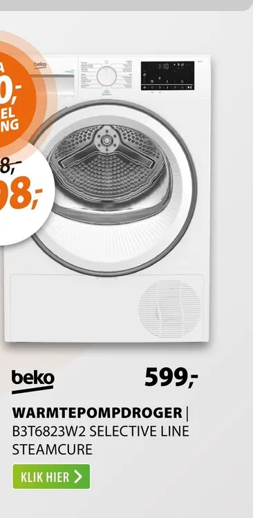 Aanbieding: Beko B3T6823W2 SteamCure Selective Line Wit