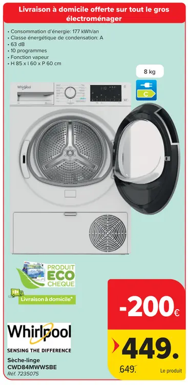 Offre: Sèche-linge CWD84MWWSBE