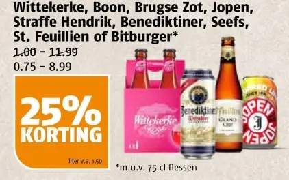 Aanbieding: Wittekerke, Boon, Brugse Zot, Jopen, Straffe Hendrik, Benedikter, Seefs, St. Feuillien of Bitburger