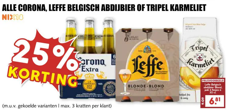 Aanbieding: Corona, Leffe Belgisch Abdijbier of Tripel Karmeliet