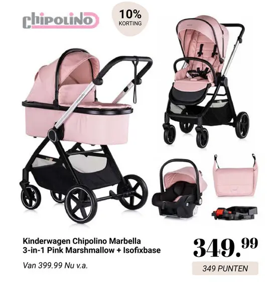 Aanbieding: Kinderwagen Chipolino Marbella 3-in-1 Pink Ma