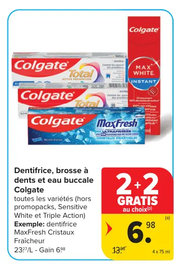 Offre: Dentifrice, brosse à dents et eau buccale