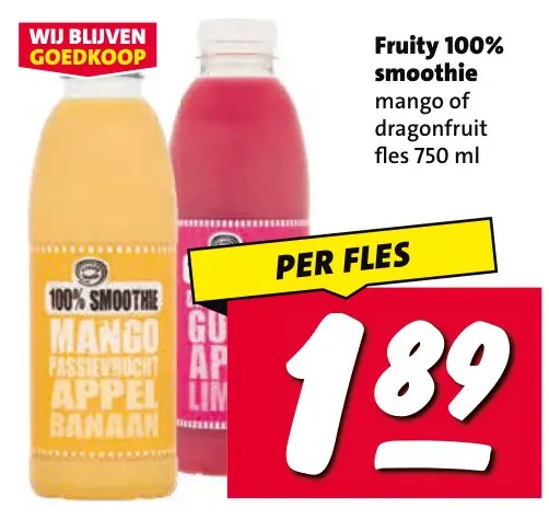 Aanbieding: Fruity 100% smoothie mango of dragonfruit