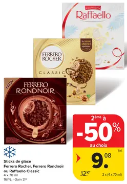 Offre: Sticks de glace Ferrero Rocher, Ferrero Rondnoir ou Raffaello Classic