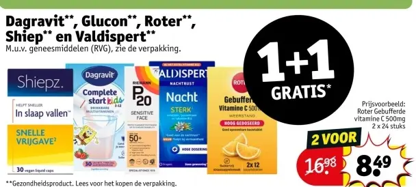Aanbieding: Dagravit, Glucon, Roter, Shiep en Valdispert