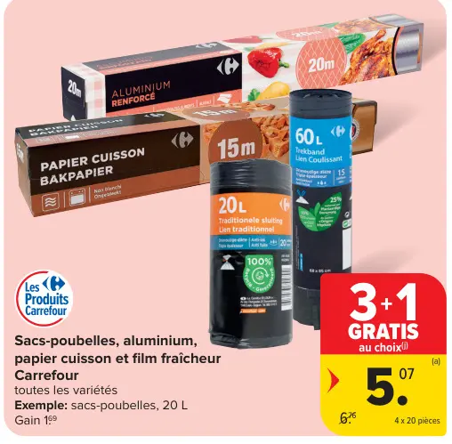 Offre: Sacs-poubelles, aluminium, papier cuisson et film fraicheur 